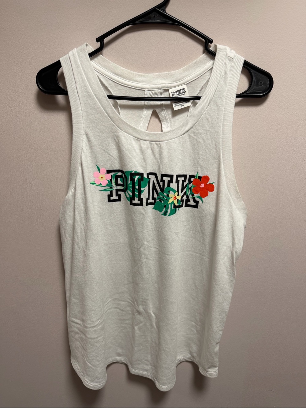PINK Victoria's Secret White Floral Logo Tank